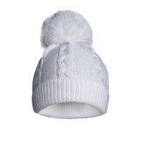 EH800-W: White Eco Cable Knit Hat w/Pom Pom (0-12M)